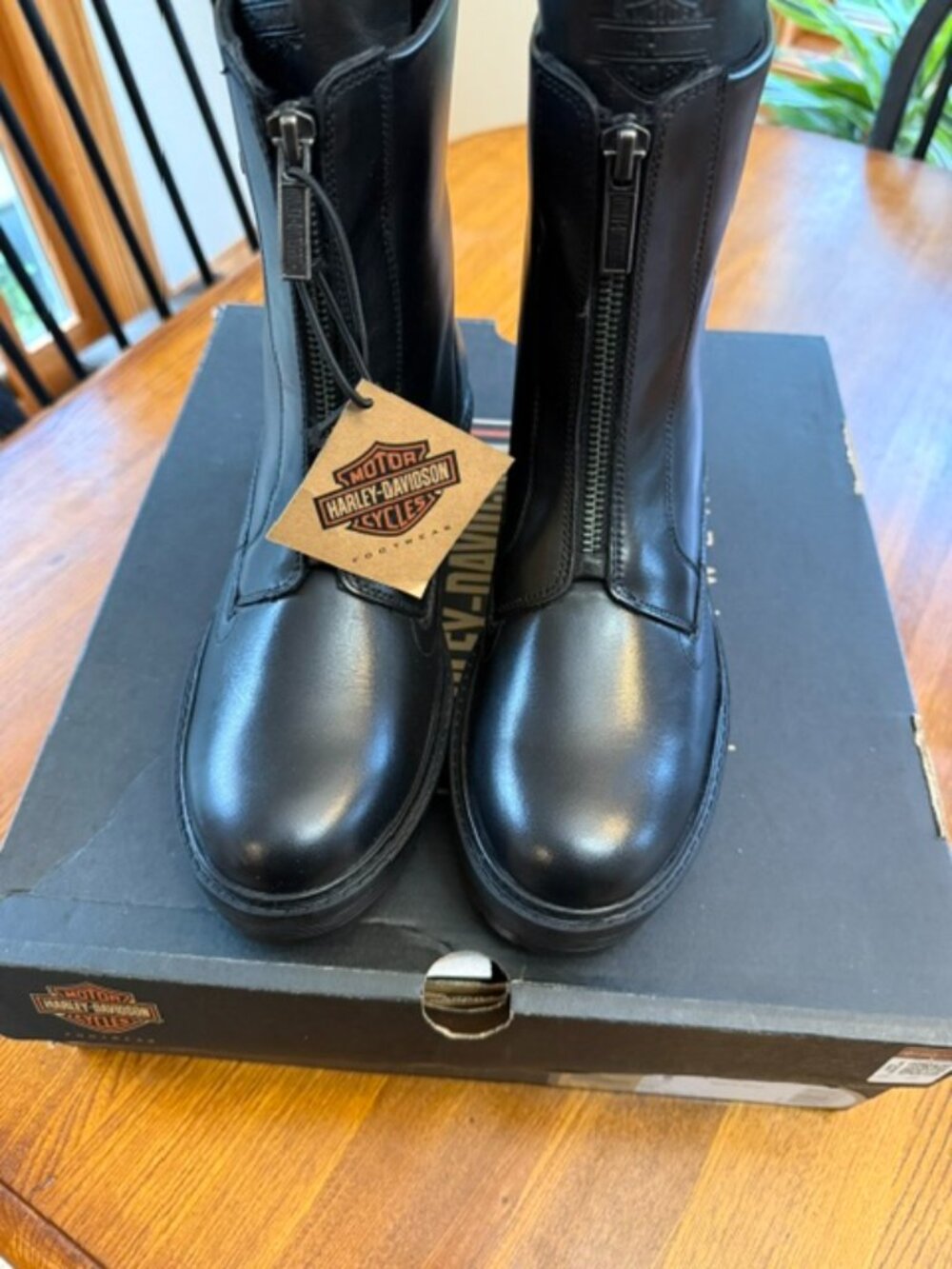 Harley-Davidson Carney Front Zip Black Leather Boots Women's Size 8 NIB